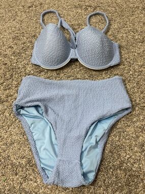 Ancora Blue Textures Bikini Set High Waisted